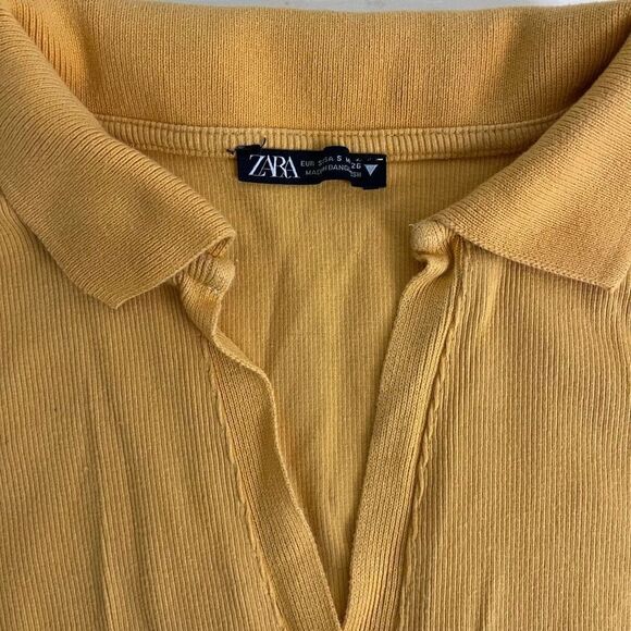 Zara Ribbed Cropped Polo Top size S - Picture 3 of 10